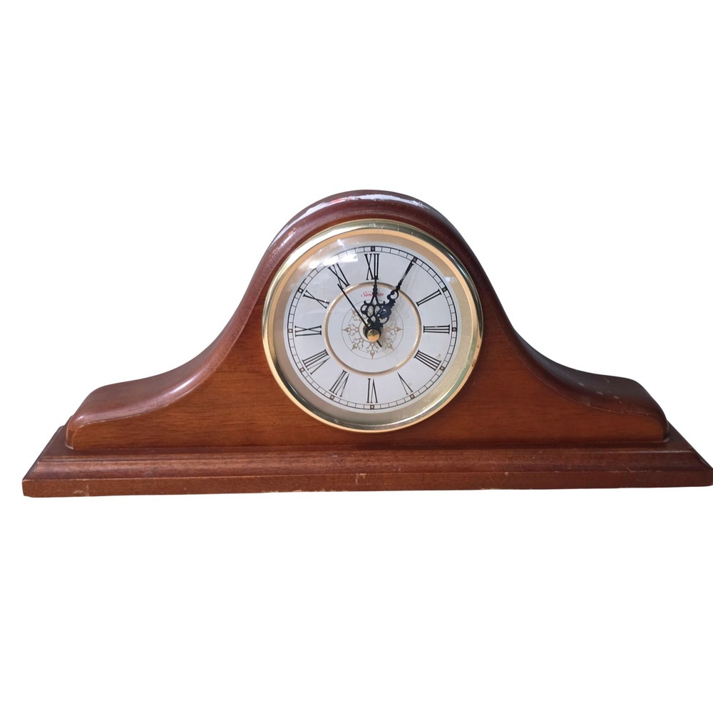 Sunbeam Wood Mantel Clock Tambour Quartz‎ Analog Roman Numeral 88634001000 Brown